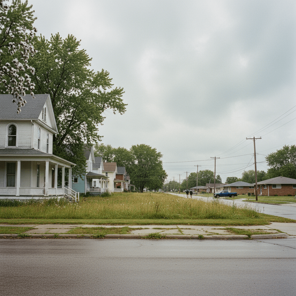 A DeKalb / Sycamore street mixing older Victorians and subdivision ranches